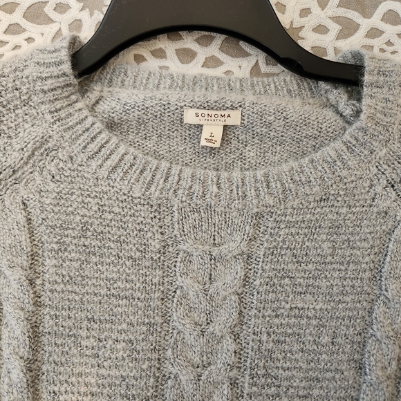 Sonoma, Large, Womens Light Gray with Silver Metallic Thread Sweater - Picture 3 of 6